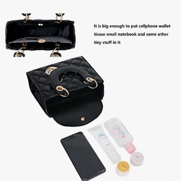 Fashion Black Patent Leather Shoulder Crossbody Handbag - Picture 5 of 5